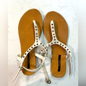 Forever 21, T-Strap Sandals, White Strap with Gold Studs - Lightly worn!